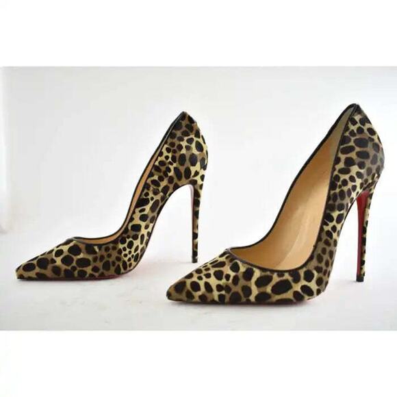 Christian Louboutin So Kate 120 Pony Fur Leopard Black Brown Heel Pump 37.5 - Picture 9 of 12
